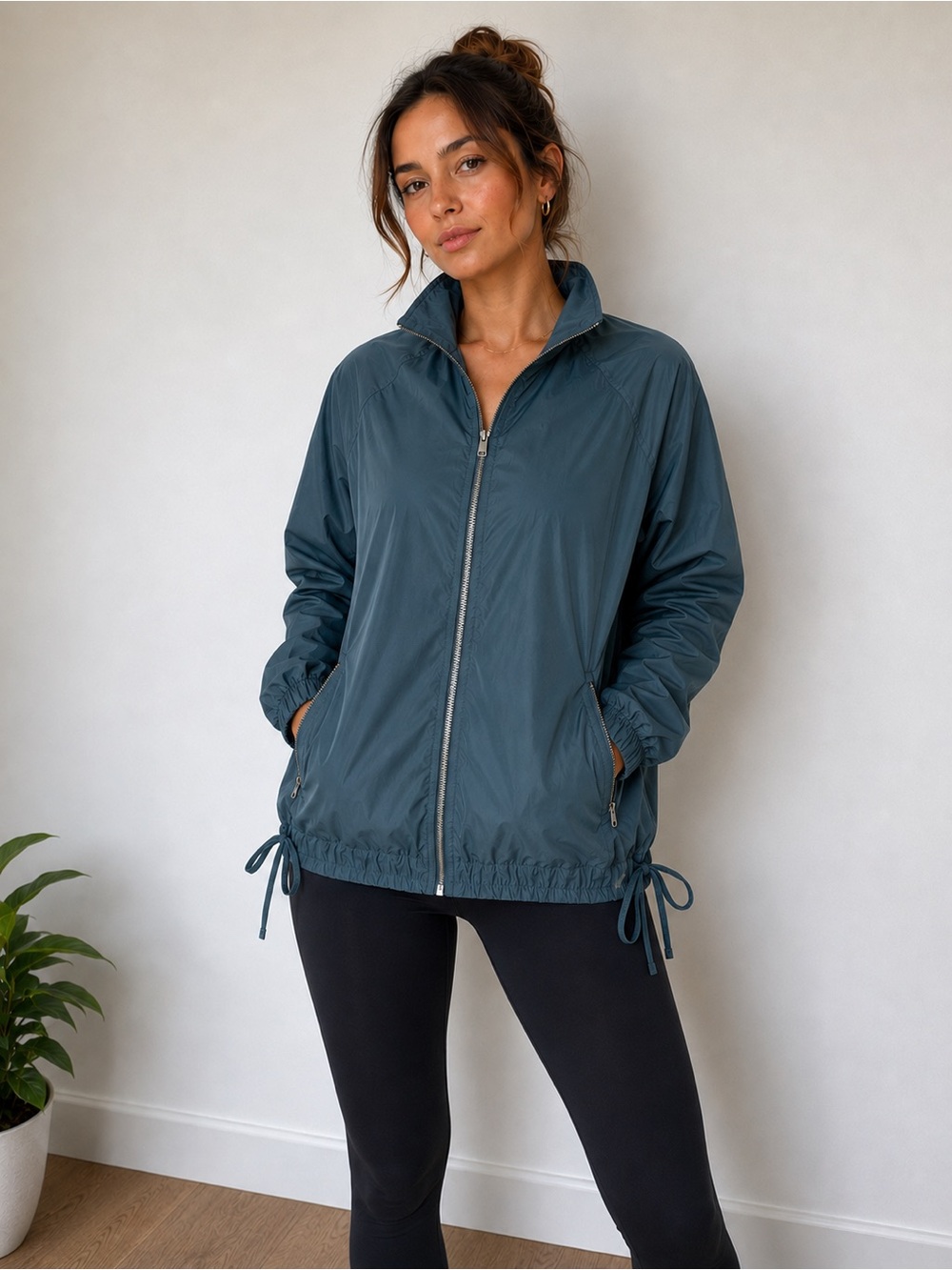 Athleta Rise Anorak Windbreaker Jacket Side Bow Medium | Blue-Green